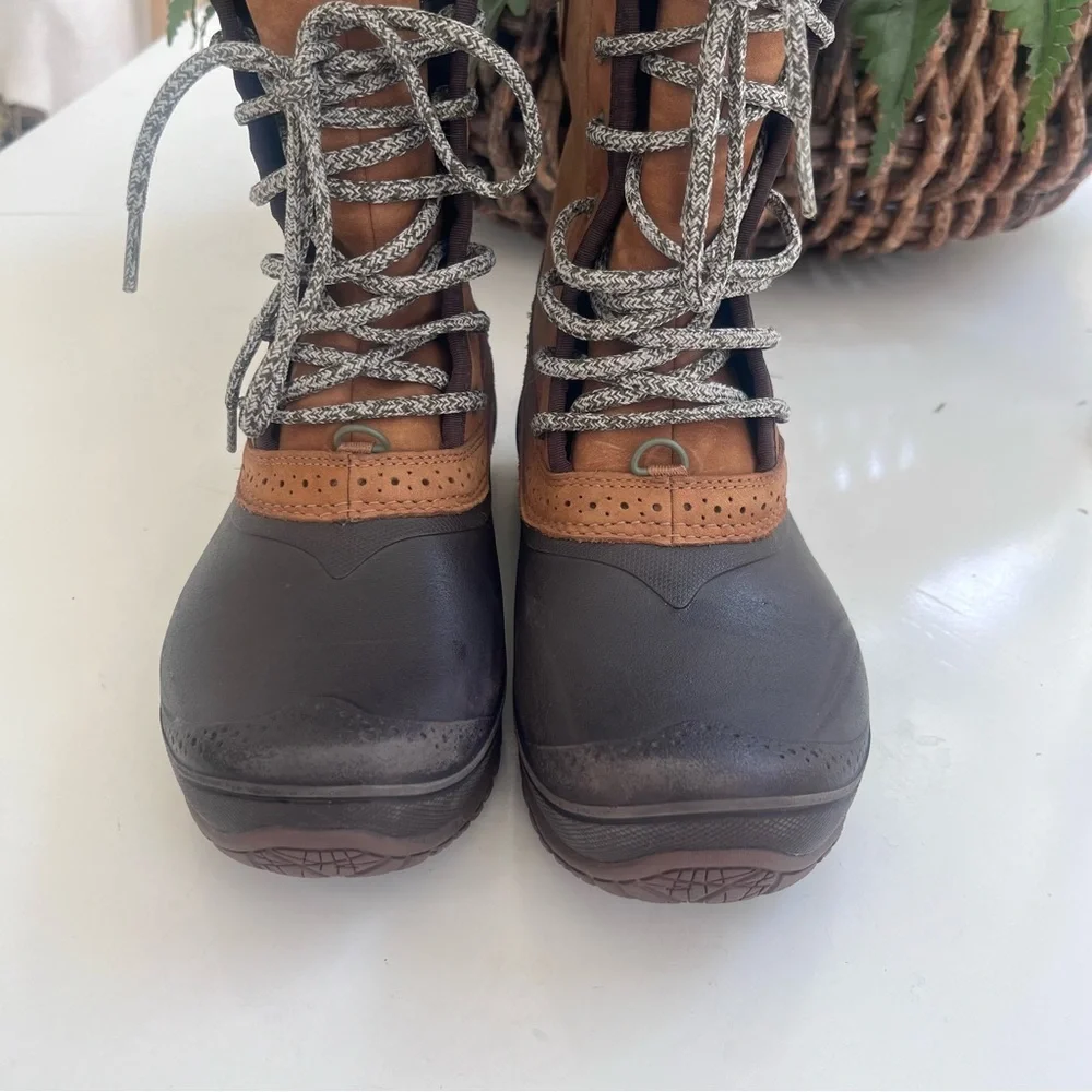 The North Face 8.5 Shellista II Dachsund Brown Leather Winter Snow Boot Faux Fur